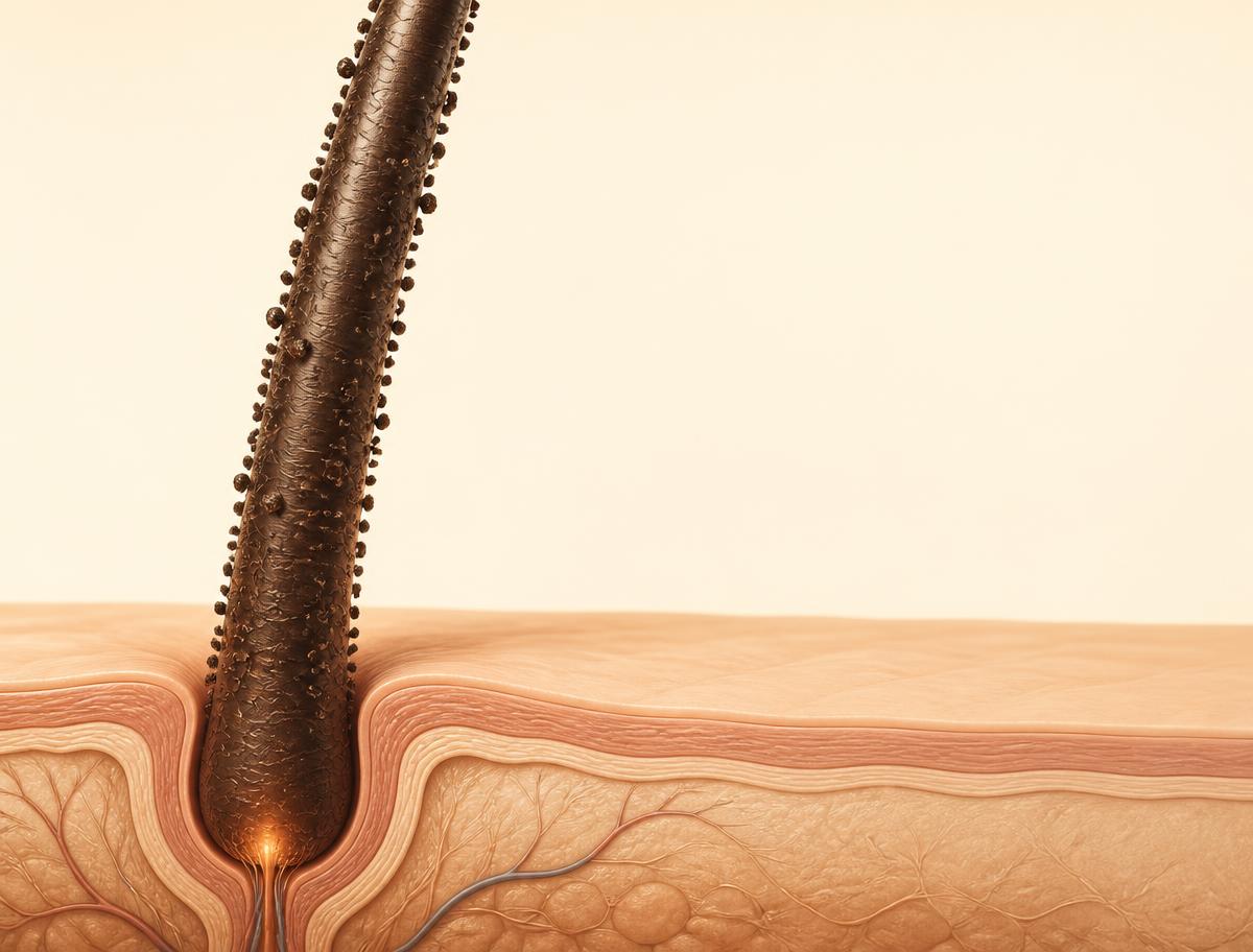 Illustrazione dell'Aggancio Elettrostatico Rootia sulle fibre del capello